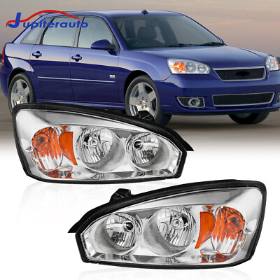 #ad For 2004 2008 Chevy Malibu Chrome Housing Amber Reflector Headlights Lamps