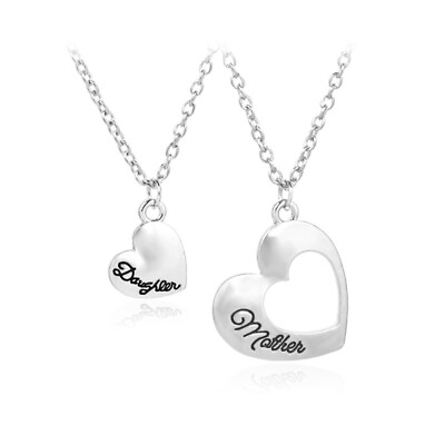 #ad 2 Pcs Love Necklace Heart Pendant Necklaces Alloy Hollow Out