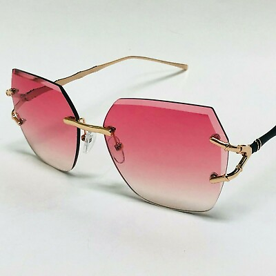 #ad Women#x27;s Sunglasses Diamond Cut Pink Lens Luxury Hexagon Gold Frame Rimless 2020
