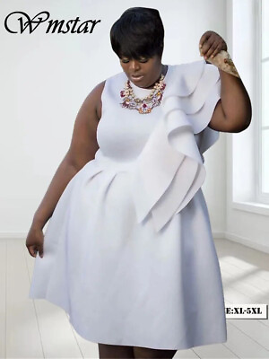 #ad Wmstar Plus Size Dresses for Women Solid O Neck Elegant Fashion Midi Dress New