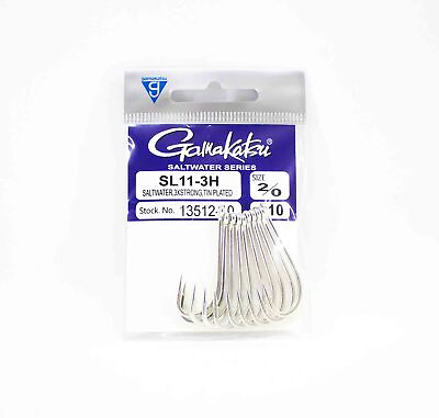 #ad Gamakatsu 13512 SL11 3H Big Game Tin Plated Hook Size 2 0 10 pack 3463