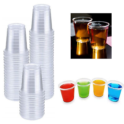#ad 100 Disposable Shot Glasses 1 Oz Clear Hard Plastic Party Mini Cups Catering Bar
