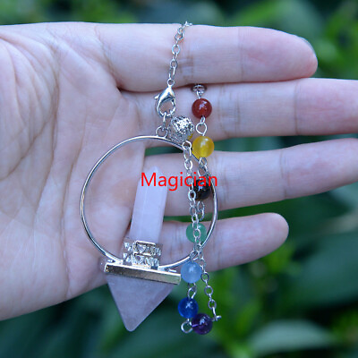 #ad Rock Quartz 7 Chakra Stone Pendulum Prism Magic Wand Energy Reiki Healing Amulet