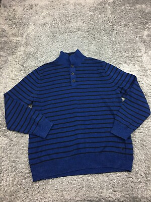 #ad American Eagle Sweater Mens Size XL Blue Dark Striped Collared Classic Fit