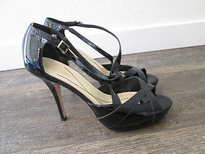 #ad Kate Spade Pump Women#x27;s 7 B Black Patent Ankle Strap Platform Dress Heel Italy
