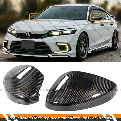 #ad FOR 2022 24 HONDA CIVIC CARBON FIBER REPLACEMENT SIDE MIRROR COVER CAP W O LIGHT