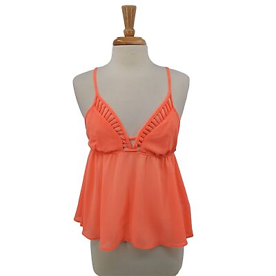 #ad Windsor Womens Neon Orange Cropped V Neck Tank Top Size M Bright Flowy Boho Y2K