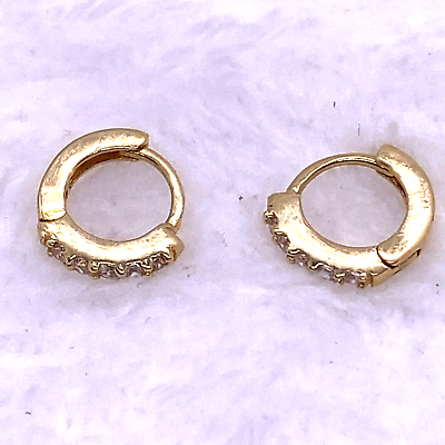 #ad Luxurious Solid 18k Gold Hoop Earrings With Cubic Zirconia For Women