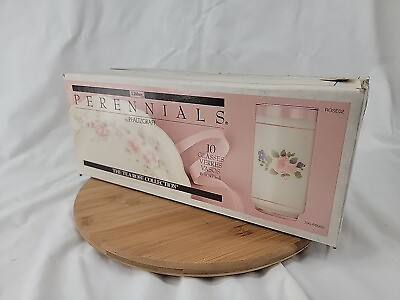 #ad Pfaltzgraff Perennials Tea Rose 16 oz Glasses Libbey BOX SET Of 10 Pink Roses