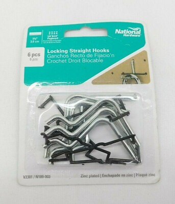 #ad 1 1 2quot; Locking Straight Hooks by National for 1 8quot; amp; 1 4quot; Pegboard Pack of 6 TF