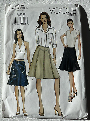 #ad OOP Vtg Vogue Sewing Pattern 7416 Skirts 3 Styles Misses#x27; Sizes 14 16 18 UC FF