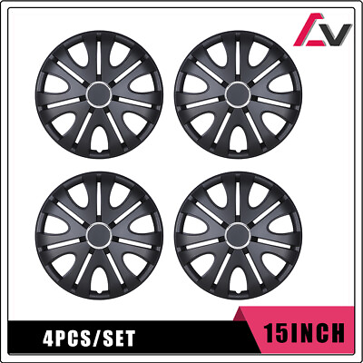 #ad 4Pcs 15#x27;#x27;Universal Wheel Rim Cover Hubcaps Black Matte Caps Rings For Chevy