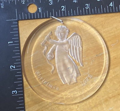 #ad Vintage Etched Acrylic Christmas Tree Ornament Angel Christmas 1976 3 1 2quot;