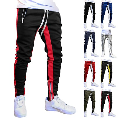 #ad Mens Outdoor Sports Jogging Trousers Colorblock Foot Mouth Zipper Sports Pants
