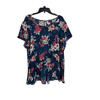 #ad Torrid Navy Floral Georgette Shirt 3 3X Floral Pleated Back