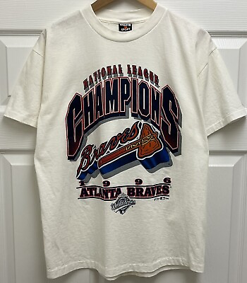 #ad Vintage 1996 Atlanta Braves National League Champions White T shirt Size Large