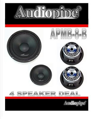 #ad 2 Pairs 8quot; 500W Full Range Loud Speakers Low Mid Range Audiopipe APMB 8 B