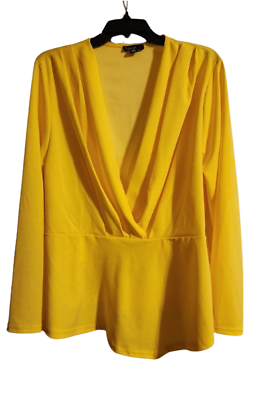 #ad 2X Yellow V Neck Long Sleeved Blouse