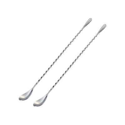 #ad Bar Spoon Cocktail Mixing Stirrers Stainless Steel 12quot; Long Handle Silver 2Pcs