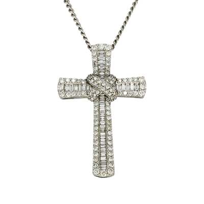 #ad Ladies 18ct White Gold 2.23ct Diamond Cross amp; 9ct Chain