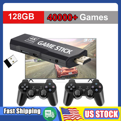 #ad 4K HD Video Game Console 128GB 40000 Games HDMI TV Stick w 2*Wireless Gamepads