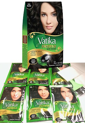 #ad 6 Sachets Gloves Brush Dabur Vatika RICH BLACK henna hair dye Color