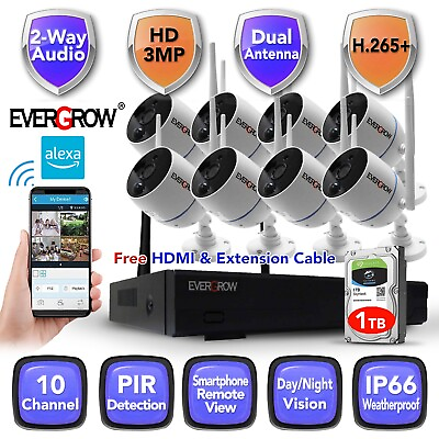 #ad HD 3MP Wireless wifi Security Camera System 10 CHANNELS WIFI NVR kit 2 way Audio