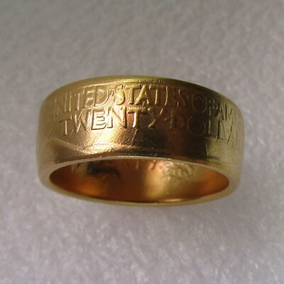 #ad Handmade Crafted Rare Brass Gold Plated Coin Ring Size 8 16 US Twenty Dollar