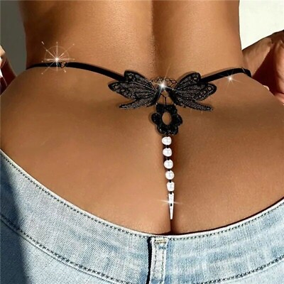 #ad Sexy Women Lace Pearl Thong G string Panties Lingerie Underwear Crotchles T back