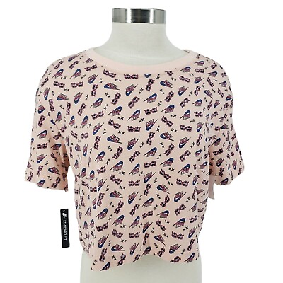 #ad The Nike Tee Shirt Pink Heart Sunglasses Print Short Sleeve Crop Top NWT Small