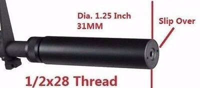 #ad 1 2”×28 TPI Thread 6 Inch Solid Tube Faux Can Slip Over Barrel Muzzle Brake For