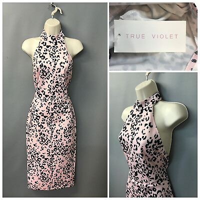 #ad NEW True Violet Pink Leopard Print Halter Neck Occasion Dress UK 12 EU 40 US 8