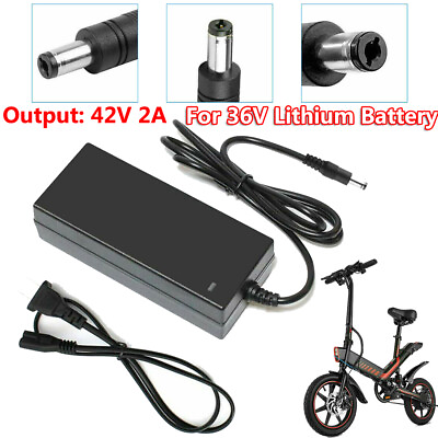 #ad Charger Power Adapter Fit 36V Electric Bike E bike Scooter Li ion Battery 42V 2A