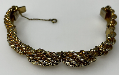 #ad Vintage Napier Singed Hinged Textured Bracelet Safety Chain 2 Tone Gold Silver