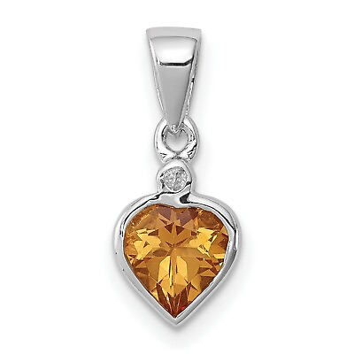 #ad Citrine amp; Diamond Charm Pendant 10X6mm In 925 Sterling Silver 0.72Ct