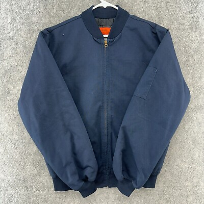 #ad VINTAGE Jacket Mens M Regular Blue Full Zip Quilt Lined Bomber Coat Cintas
