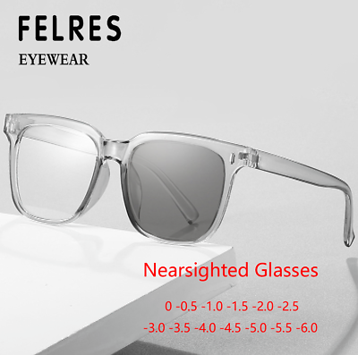 #ad Square Photochromic Myopia Nearsighted Glasses Men Women Outdoor Sunglasses