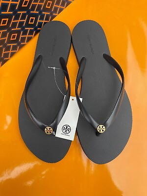 #ad NWT 2023 Tory Burch 100% Authentic Have Receipts Thin Flip Flops Sandals Black $89.99