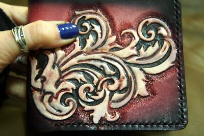 #ad Men#x27;s Handmade Leather Wallet burgundy Pattern Unisex