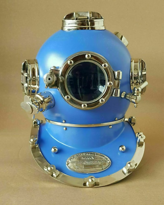 #ad 18quot; Scuba Diving Helmet US Navy Mark V Blue Finish Divers Helmet Deep Sea Divers