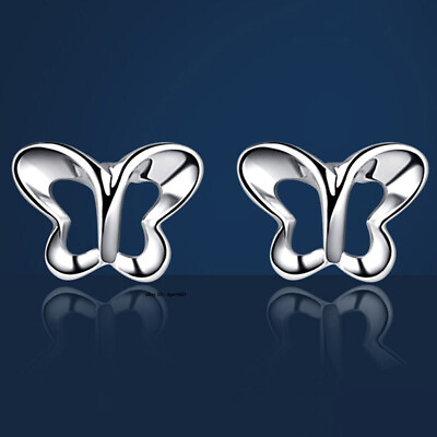 #ad Real Pt950 Platinum Women Lucky Hollow Butterfly Stud Earrings 1.4 1.6g