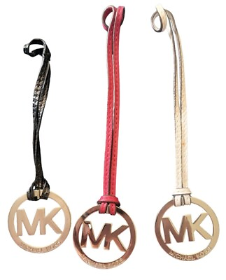 #ad Michael Kors MK Handbag Charm Key Fob asst color leather and Silver medallion