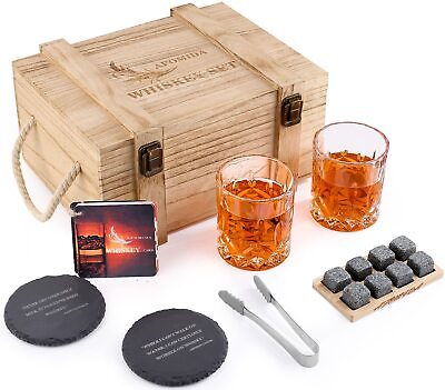 #ad Whisky Stones and Glasses Set Gift for Men Pack of 2 Whiskey Glasses 10 oz ...