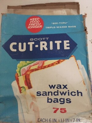 #ad Vintage 1965 Scott CUT RITE 75 Wax Sandwich Bags See Thru Triple Waxed Lunch