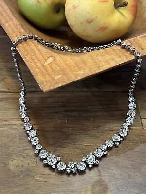 #ad Sorrelli glittering multi cut crystal necklace Clear White Antique Finish Silver