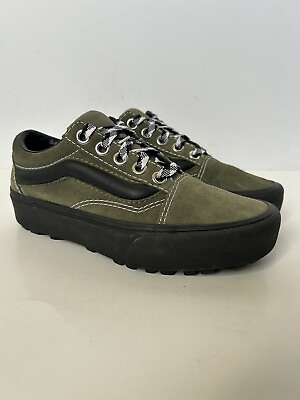 #ad Vans Off The Wall Old Skool Lug Platform Shoes Retro 90s Green And Black Mens 8