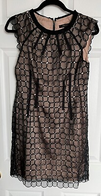 #ad BCBGMAXAZRIA 06 black poly chiffon lace dress. Sleeveless crew neckline.