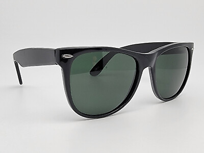 #ad Vintage Gloss Black Frame Green Glass Lens Square Sunglasses China 53 17 134