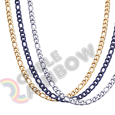 #ad Men Women Figaro Necklace Chain Stainless Steel Gold Black Plated 3mm 12mm Link