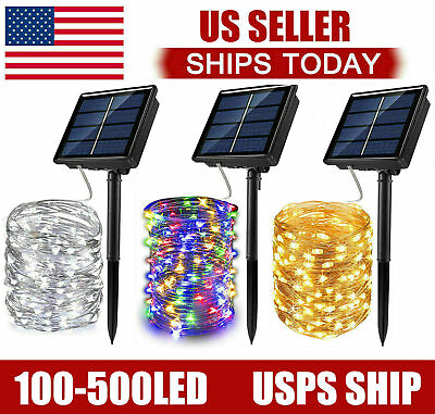 #ad 100 500 LED Solar Power String Fairy Lights Garden Outdoor Party Christmas Lamp